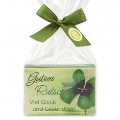 Schafmilchseife eckig 150g in Cello "Guten Rutsch! Viel Glück und Gesundheit", Eisenkraut 