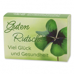 Schafmilchseife eckig 150g "Guten Rutsch! Viel Glück und Gesundheit", Eisenkraut 