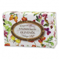 Schafmilchseife eckig 150g "Vintage-Motiv 133", Olivenöl 