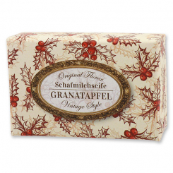 Schafmilchseife eckig 150g "Vintage-Motiv 181", Granatapfel 