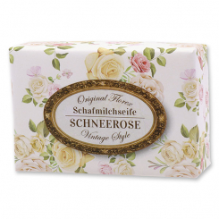 Schafmilchseife eckig 150g "Vintage-Motiv 185", Schneerose 