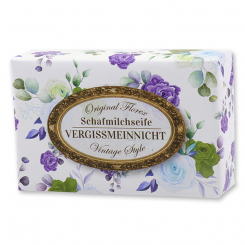 Schafmilchseife eckig 150g "Vintage-Motiv 187", Vergissmeinnicht 