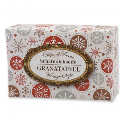 Schafmilchseife eckig 150g "Vintage-Motiv 96", Granatapfel 