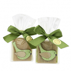 Sheep milk soap 35g decorated with a bird in a cellophane, Classic/verbena 