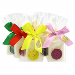 Schafmilchseife Gästeseife 25g dekoriert mit Knopf in Cello, Classic 