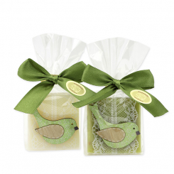 Sheep milk soap 35g decorated with a bird in a cellophane, Classic/verbena 