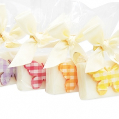 Schafmilchseife Gästeseife 25g dekoriert mit Schmetterling in Cello, Classic 