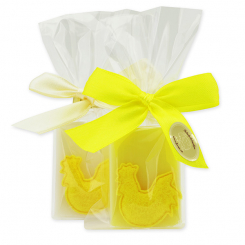 Sheep milk guest soap 25g decorated with a rooster in a cellophane, Classic/grapefruit 