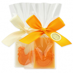 Schafmilchseife Gästeseife 25g dekoriert mit Filzhenne in Cello, Classic/Orange 