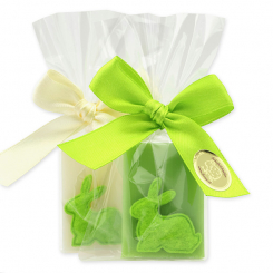 Schafmilchseife Gästeseife 25g dekoriert mit Filzhase in Cello, Classic/Birne 