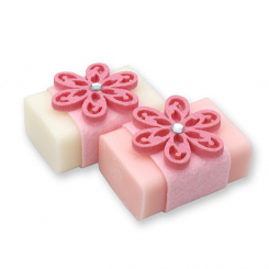 Sheep milk soap 100g, decorated with a flower and organza, Classic/Peony 