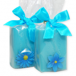 Sheep milk soap 100g decorated with flower in a cellophane, Cornflower 