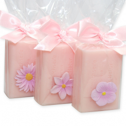 Sheep milk soap 100g decorated with a flower in a cellophane, Peony 