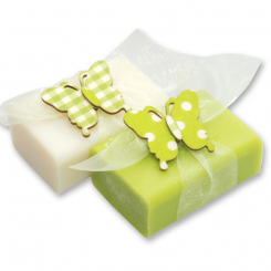 Schafmilchseife eckig 100g dekoriert mit Schmetterling, Classic/Birne 