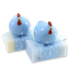 Sheep milk soap 100g decorated with a chicken, Classic/'forget-me-not' 