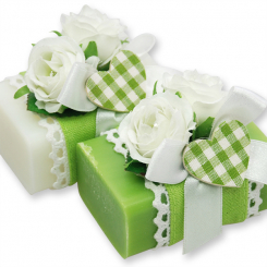 Schafmilchseife eckig 100g dekoriert mit Rosen, Classic/Birne 