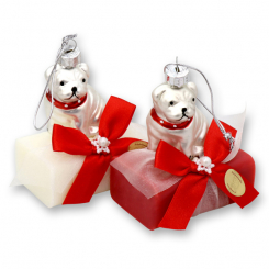 Schafmilchseife eckig 100g dekoriert mit Glas Mops silber, Classic/Granatapfel 