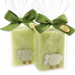 Sheep milk soap 100g decorated with a sheep in a cellophane, Verbena/meadow flower 