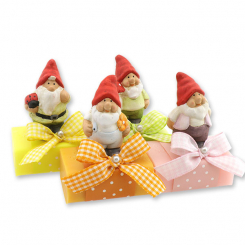 Schafmilchseife eckig 100g dekoriert mit Gartenzwerg, sortiert 