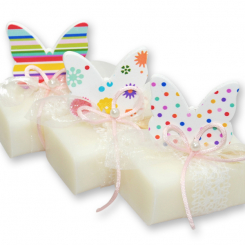 Schafmilchseife eckig 100g dekoriert mit Holz Schmetterling, Classic 