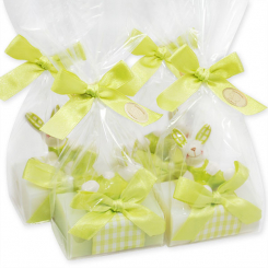 Schafmilchseife eckig 100g dekoriert mit Hase in Cello, Classic/Wiesenblume 