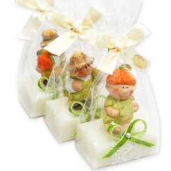 Schafmilchseife eckig 100g dekoriert mit Kürbisfigur in Cello, Classic 