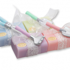 Schafmilchseife eckig 100g dekoriert mit Gartenwerkzeug, sortiert 