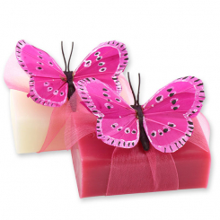 Sheep milk soap 100g decorated with a butterfly, Classic/mallow flower 