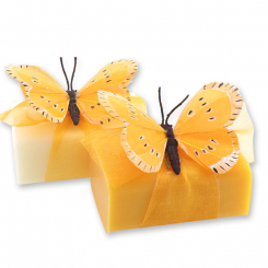 Schafmilchseife eckig 100g dekoriert mit Schmetterling, Classic/Orange 