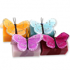 Schafmilchseife eckig 100g dekoriert mit Schmetterling, sortiert 