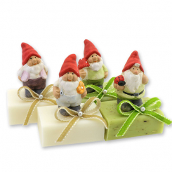 Schafmilchseife eckig 100g dekoriert mit Gartenzwerg, Classic/Eisenkraut 