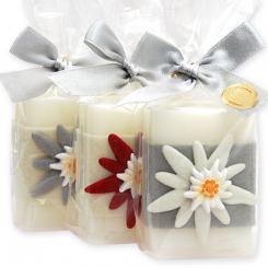 Sheep milk soap 100g decorated with an edelweiss in a cellophane, Edelweiss 