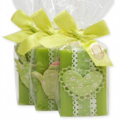 Schafmilchseife eckig 100g dekoriert mit Motiven in Cello, Birne 