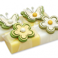 Schafmilchseife eckig 100g dekoriert mit Schmetterling/Blume, Classic/Kamille 