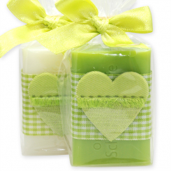 Schafmilchseife eckig 100g dekoriert mit Herz in Cello, Classic/Birne 