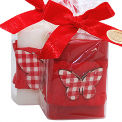 Schafmilchseife eckig 100g dekoriert mit Karo Schmetterling in, Classic/Granatapfel 