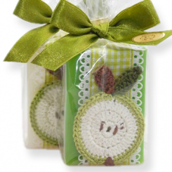 Sheep milk soap 100g decorated with an apple in a cellophane, Classic/apple 