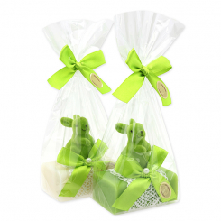 Schafmilchseife eckig 100g dekoriert mit Samthase in Cello, Classic/Birne 