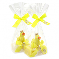 Schafmilchseife eckig 100g dekoriert mit Ente in Cello, Classic/Grapefruit 