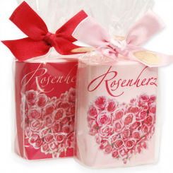 Sheep milk soap 100g decorated with a rose ribbon in a cellophane, Classic/peony 