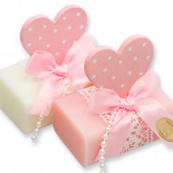 Sheep milk soap 100g decorated with a heart, Classic/peony 