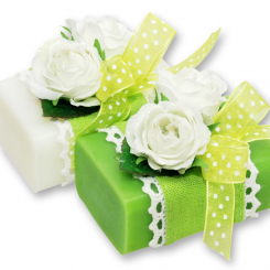 Schafmilchseife eckig 100g dekoriert mit Röschen, Classic/Apfel 