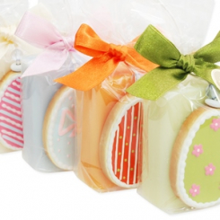 Schafmilchseife eckig 100g dekoriert mit Kekse in Cello, sortiert 