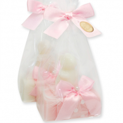 Sheep milk soap 100g decorated with a soap rabbit 23g in a cellophane, Classic/peony 