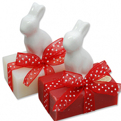 Schafmilchseife eckig 100g dekoriert mit Hase, Classic/Granatapfel 