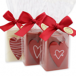 Schafmilchseife eckig 100g dekoriert mit Herz in Cello, Classic/Wildrose 