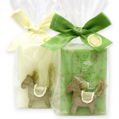 Sheep milk soap 100g decorated with a horse in a cellophane, Classic/verbena 