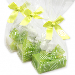 Schafmilchseife eckig 100g dekoriert mit Hase in Cello, sortiert 