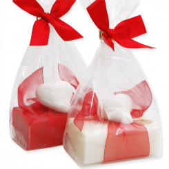 Schafmilchseife eckig 100g dekoriert mit Herz in Cello, Classic/Granatapfel 