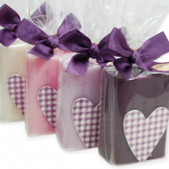 Sheep milk soap 100g decorated with a checkered heart in a cellophane, sorted 